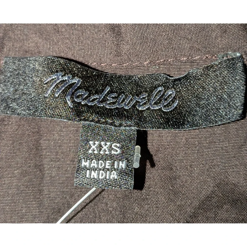 Madewell NW627 Puff Sleeve Band Collar Button Down Shirt Brown XXS NWT $80 - Picture 3 of 10
